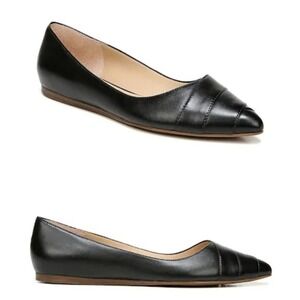 Franco Sarto Hilaria Black Leather Flats Womens Size 7.5 Pointed Toe Ballet NEW